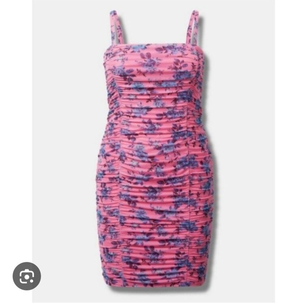 NWT Torrid Pink and Blue Floral Shirred Mini Dress